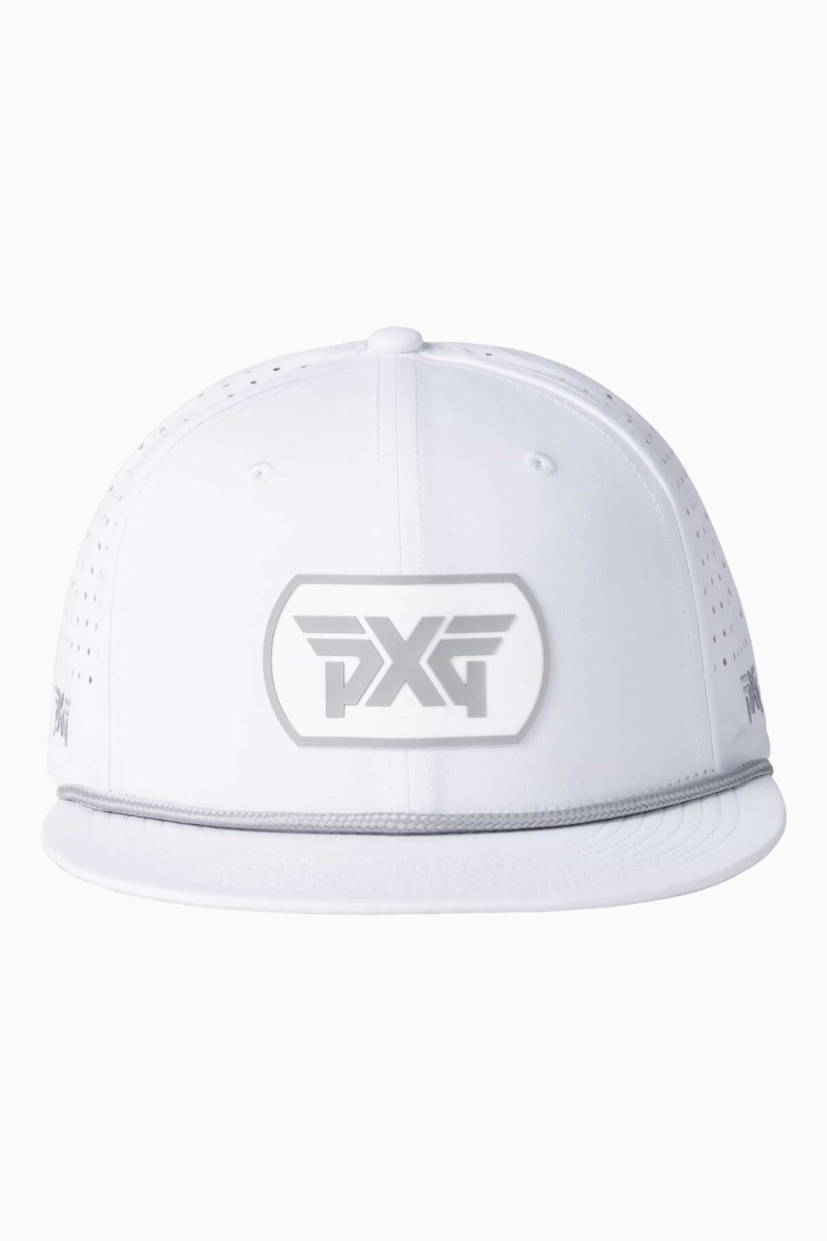 Men's Dog Tag 6-Panel High Crown Snapback Cap White & Grey